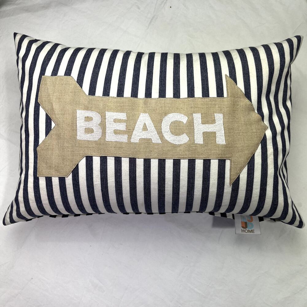 Linen Look Striped Rectangle Down Accent Pillow Arrow BEACH 18" x13" Home Decor